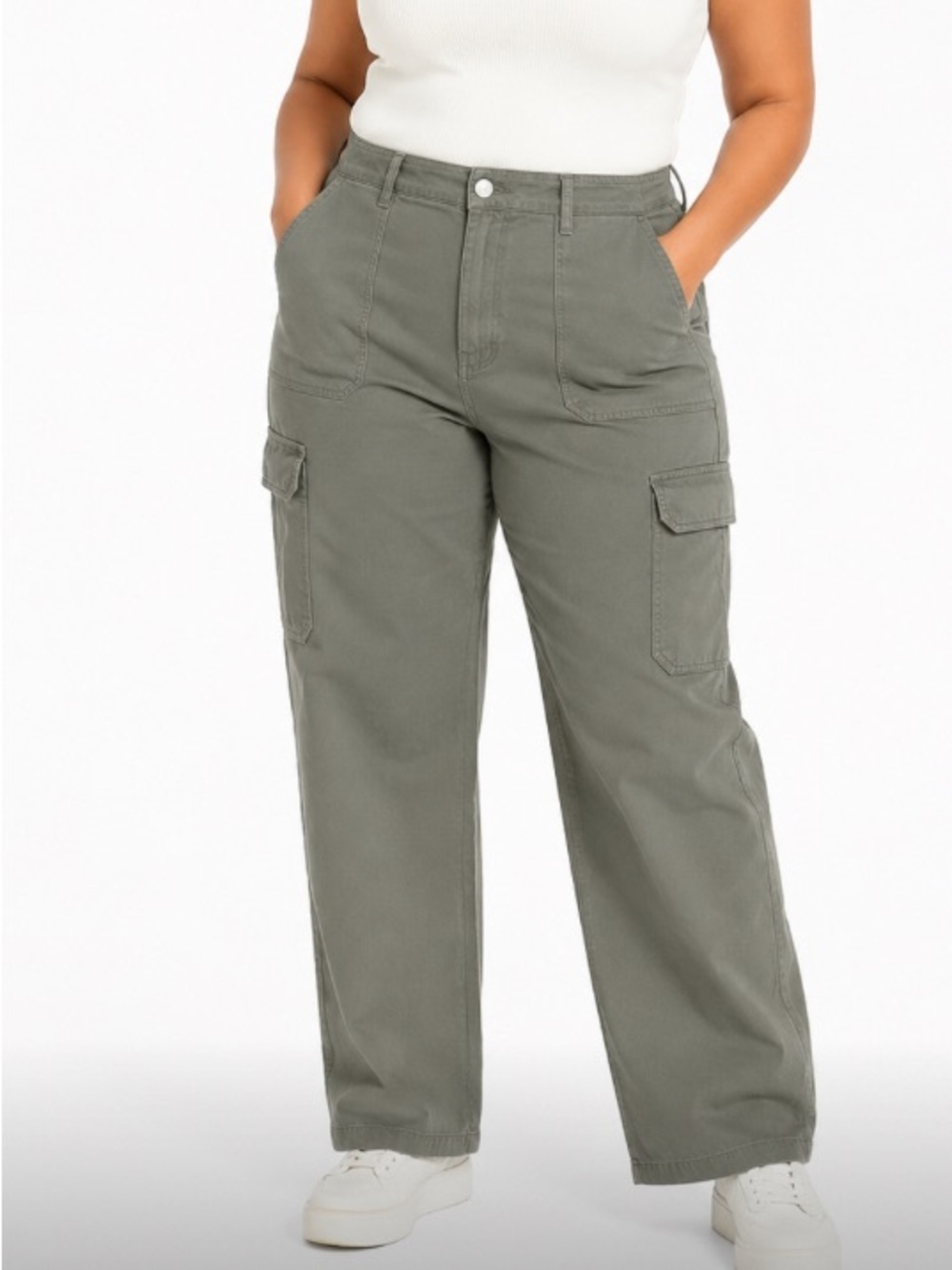 Zara Olive Green Wide Leg Cargo Pants